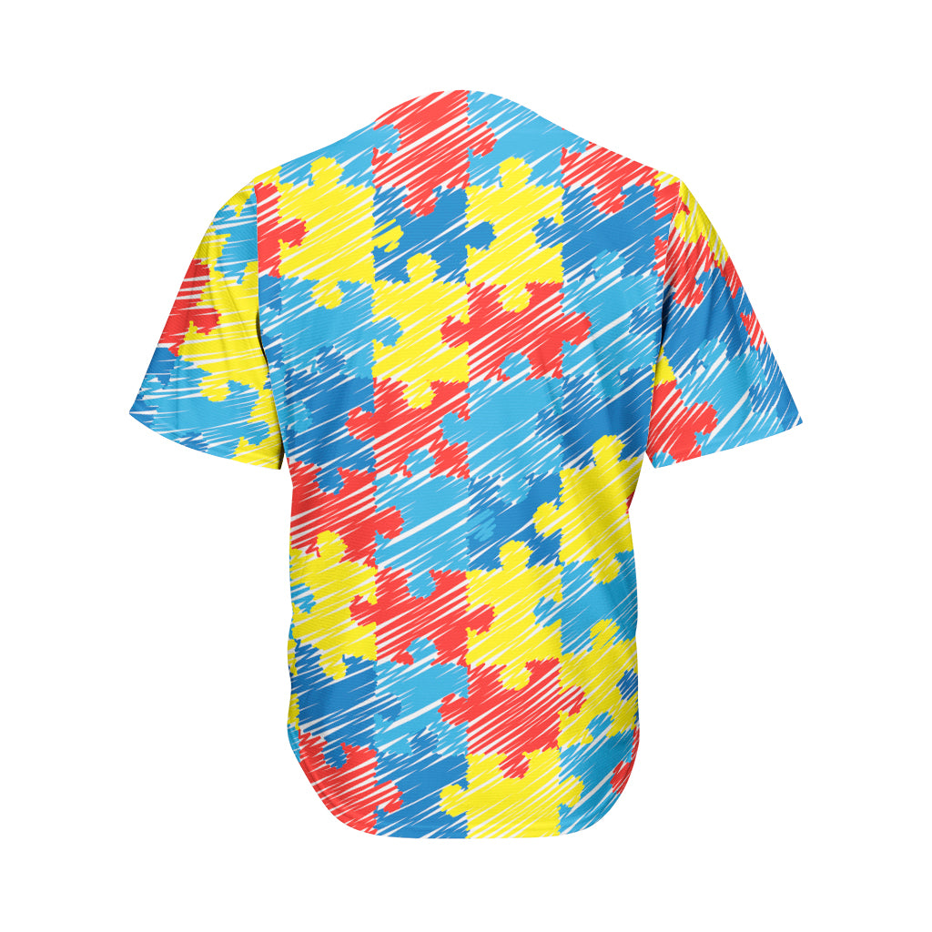 Autism Awareness Drawing Puzzle Print Men's Baseball Jersey