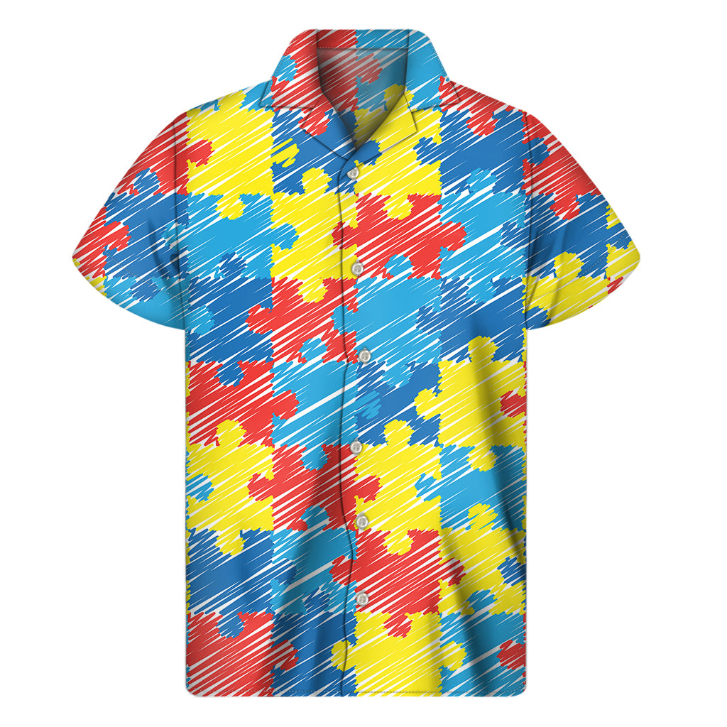 Autism Awareness Drawing Puzzle Print Men's Short Sleeve Shirt