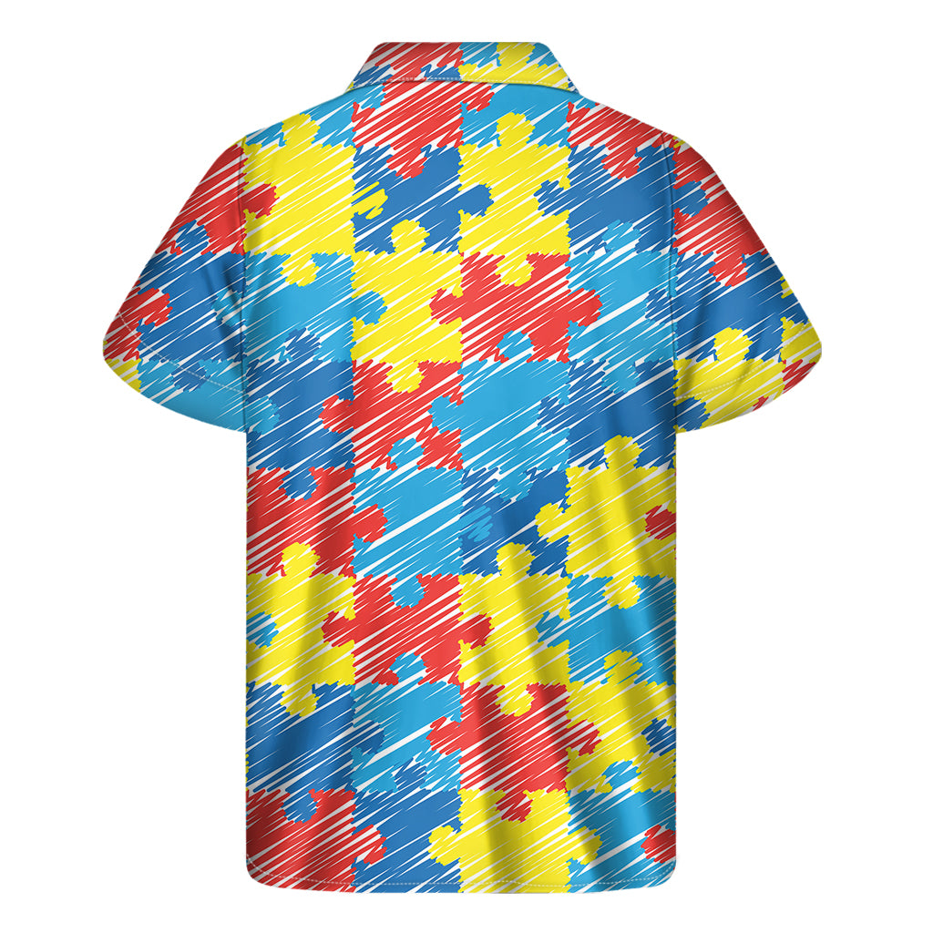 Autism Awareness Drawing Puzzle Print Men's Short Sleeve Shirt