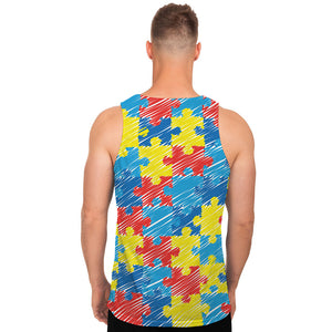 Autism Awareness Drawing Puzzle Print Men's Tank Top