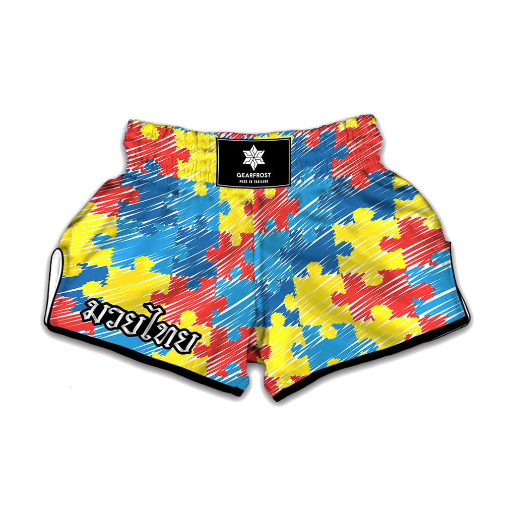 Autism Awareness Drawing Puzzle Print Muay Thai Boxing Shorts