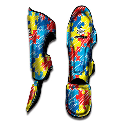 Autism Awareness Drawing Puzzle Print Muay Thai Shin Guard