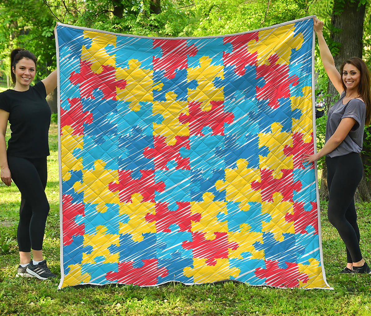 Autism Awareness Drawing Puzzle Print Quilt