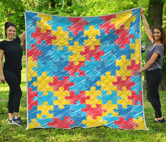 Autism Awareness Drawing Puzzle Print Quilt