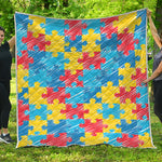Autism Awareness Drawing Puzzle Print Quilt