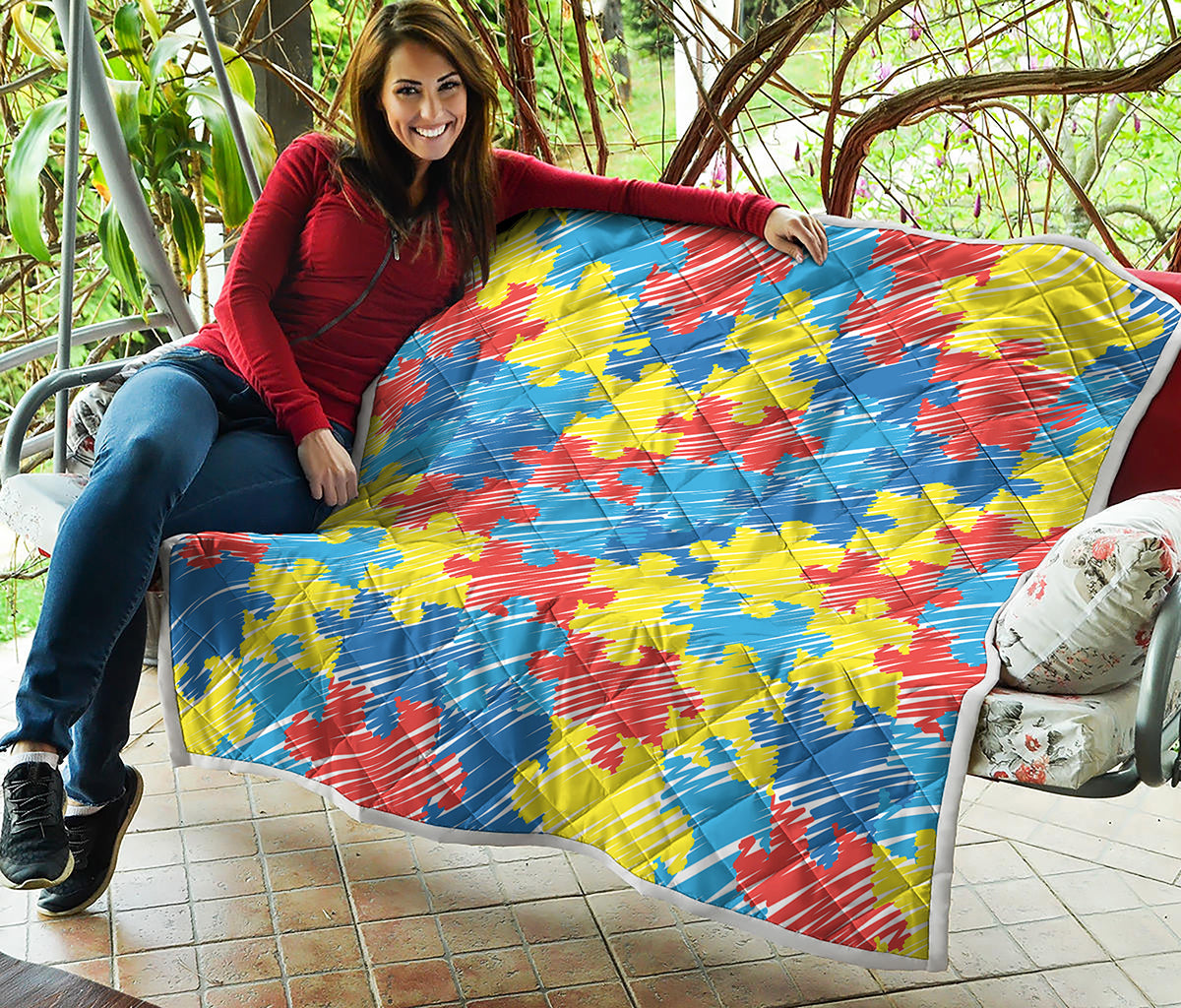Autism Awareness Drawing Puzzle Print Quilt