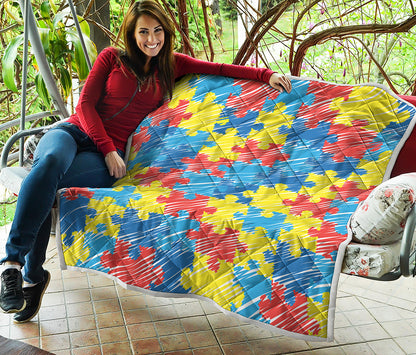 Autism Awareness Drawing Puzzle Print Quilt