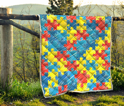 Autism Awareness Drawing Puzzle Print Quilt