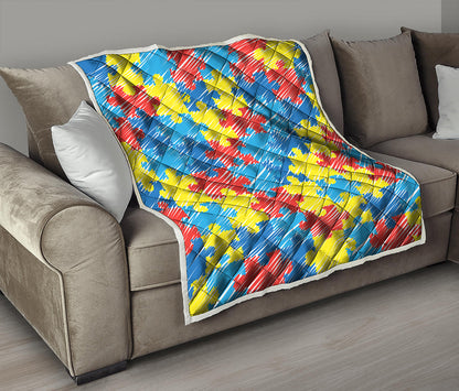 Autism Awareness Drawing Puzzle Print Quilt