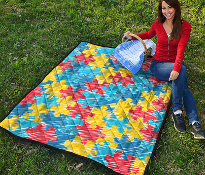 Autism Awareness Drawing Puzzle Print Quilt
