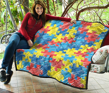 Autism Awareness Drawing Puzzle Print Quilt