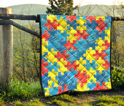 Autism Awareness Drawing Puzzle Print Quilt