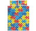 Autism Awareness Drawing Puzzle Print Quilt Bed Set