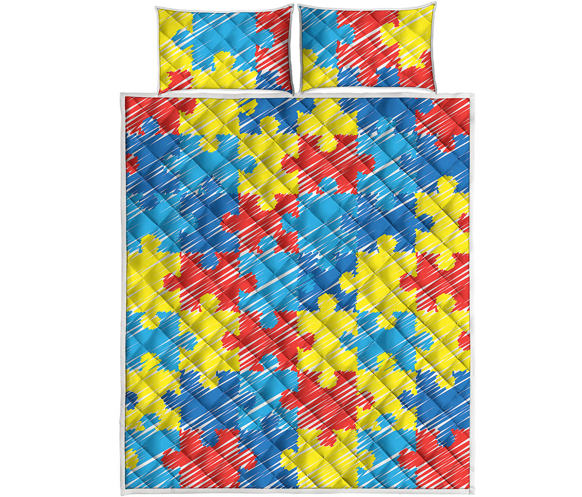 Autism Awareness Drawing Puzzle Print Quilt Bed Set