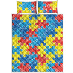 Autism Awareness Drawing Puzzle Print Quilt Bed Set