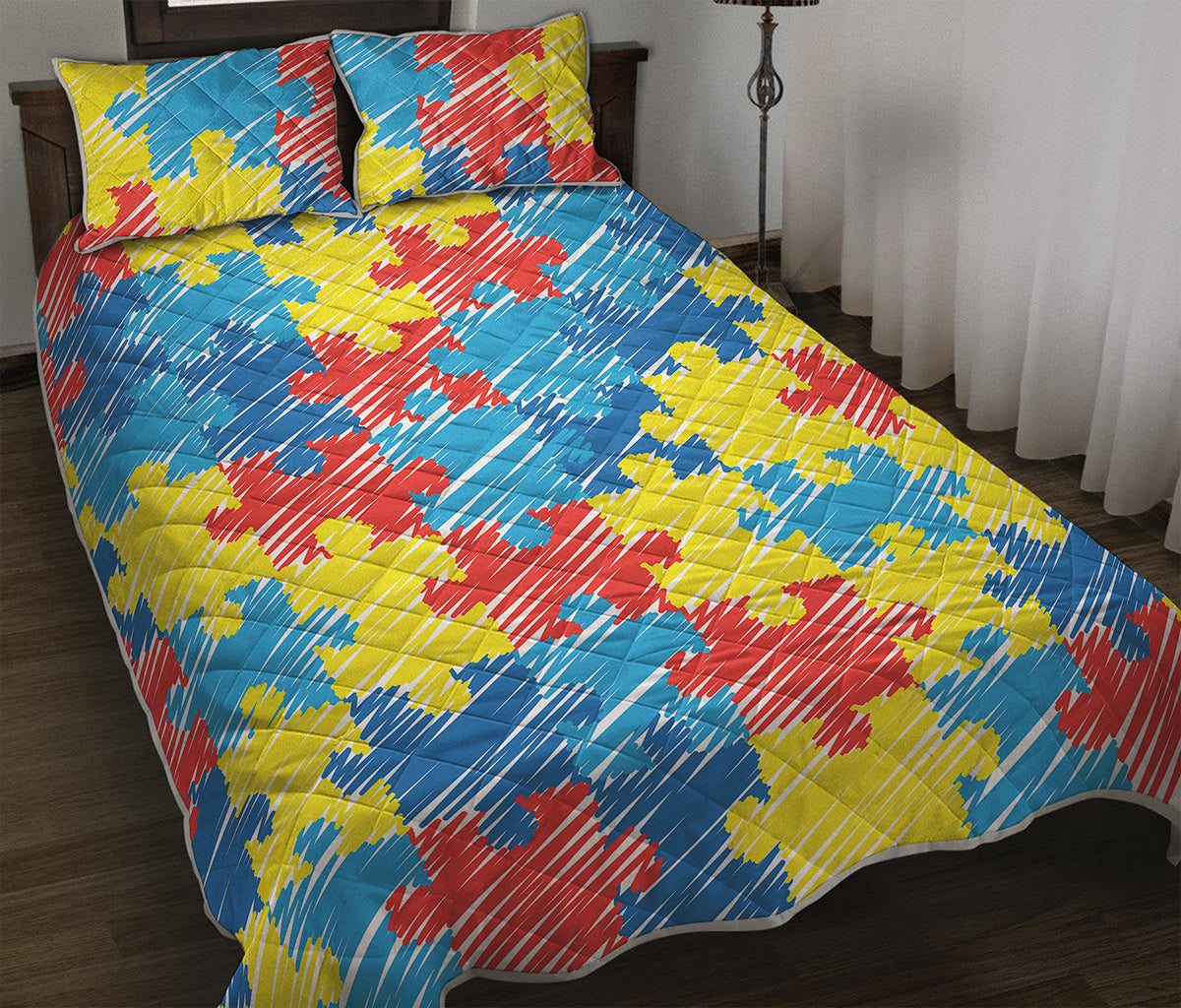 Autism Awareness Drawing Puzzle Print Quilt Bed Set