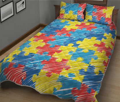Autism Awareness Drawing Puzzle Print Quilt Bed Set