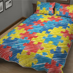 Autism Awareness Drawing Puzzle Print Quilt Bed Set