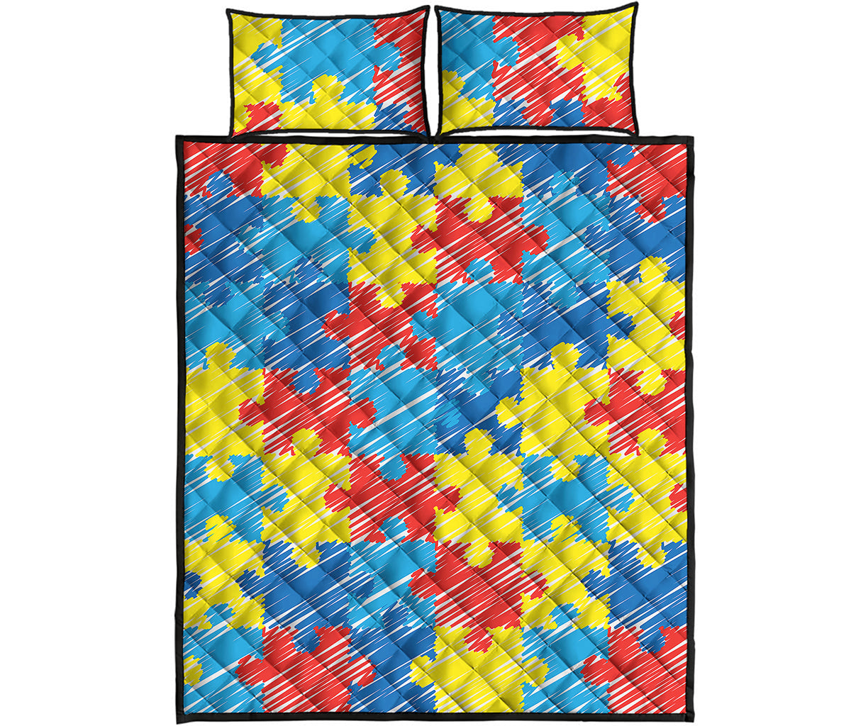 Autism Awareness Drawing Puzzle Print Quilt Bed Set