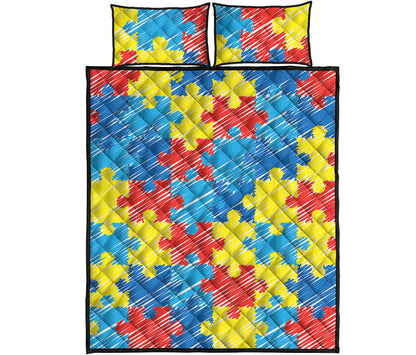 Autism Awareness Drawing Puzzle Print Quilt Bed Set