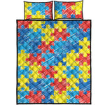 Autism Awareness Drawing Puzzle Print Quilt Bed Set