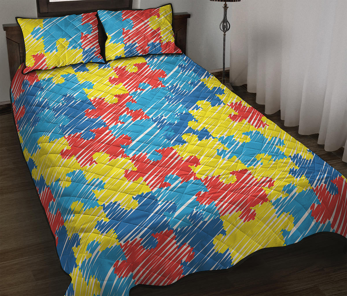 Autism Awareness Drawing Puzzle Print Quilt Bed Set