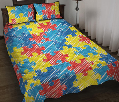 Autism Awareness Drawing Puzzle Print Quilt Bed Set