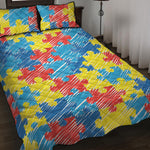 Autism Awareness Drawing Puzzle Print Quilt Bed Set