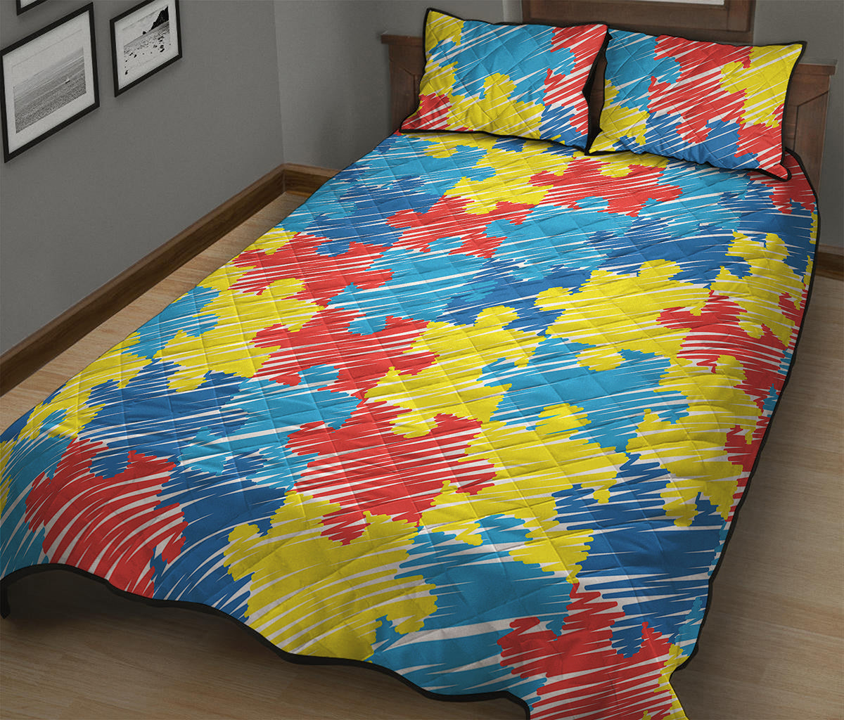 Autism Awareness Drawing Puzzle Print Quilt Bed Set