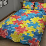 Autism Awareness Drawing Puzzle Print Quilt Bed Set