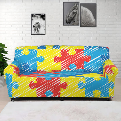 Autism Awareness Drawing Puzzle Print Sofa Cover