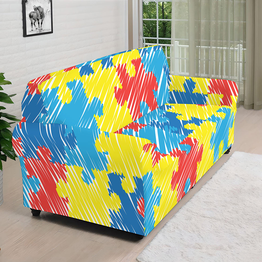 Autism Awareness Drawing Puzzle Print Sofa Cover