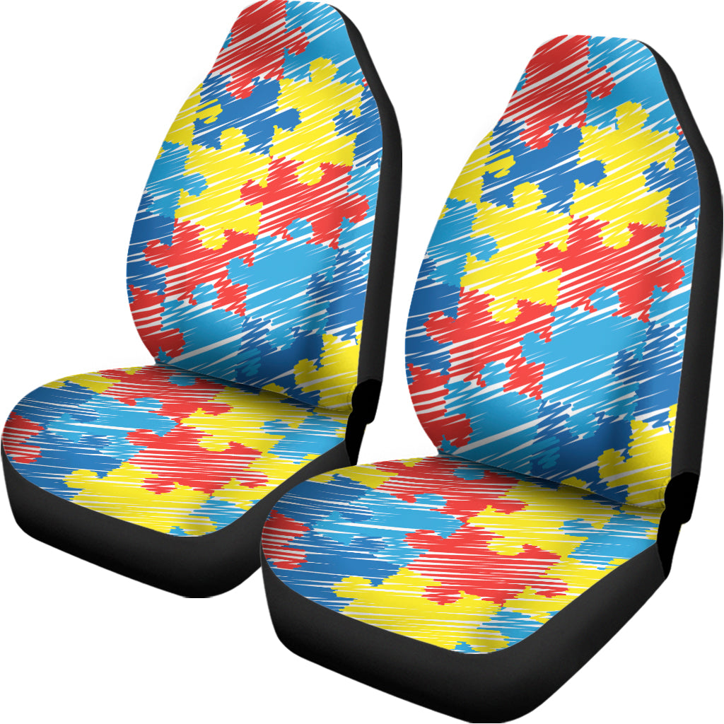 Autism Awareness Drawing Puzzle Print Universal Fit Car Seat Covers