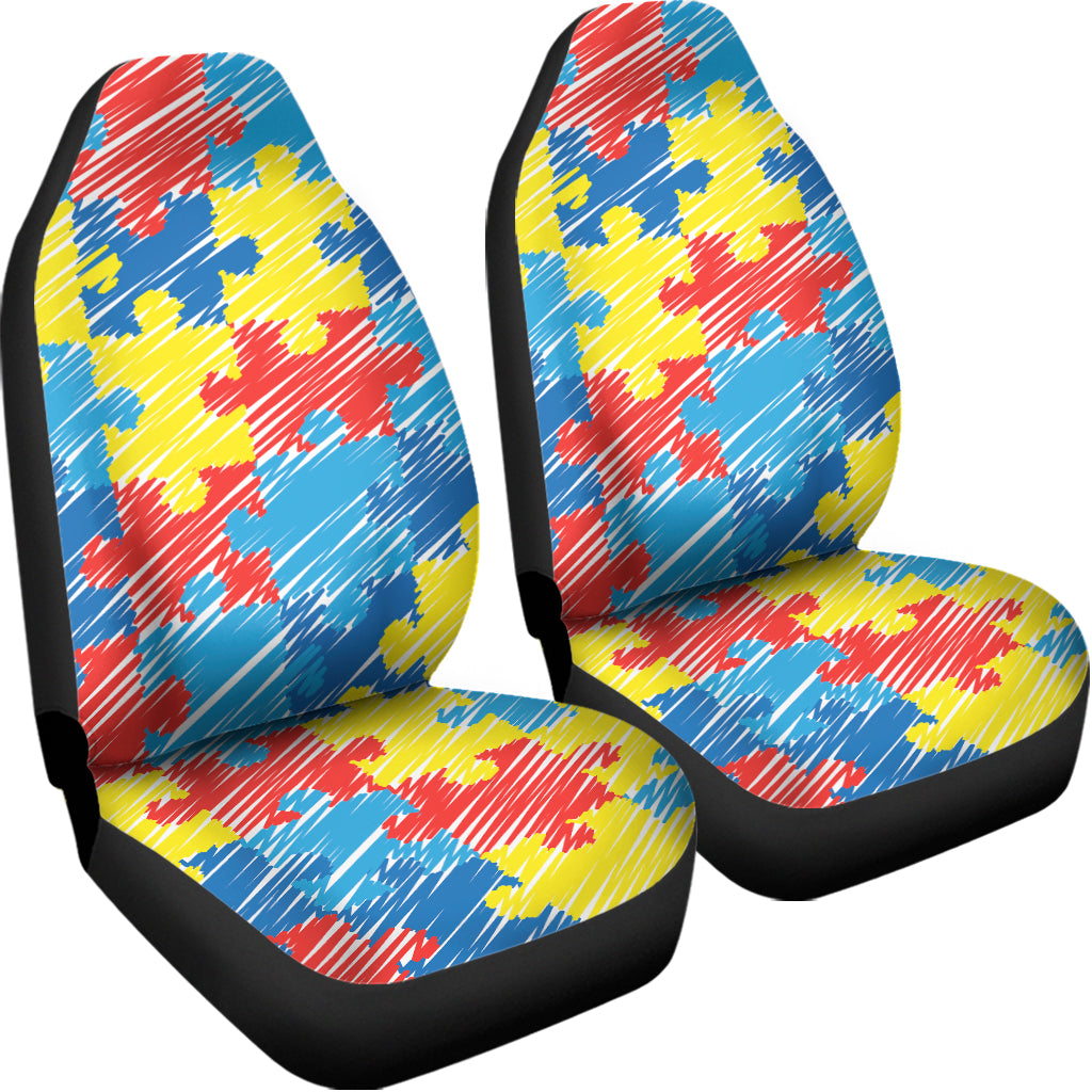 Autism Awareness Drawing Puzzle Print Universal Fit Car Seat Covers