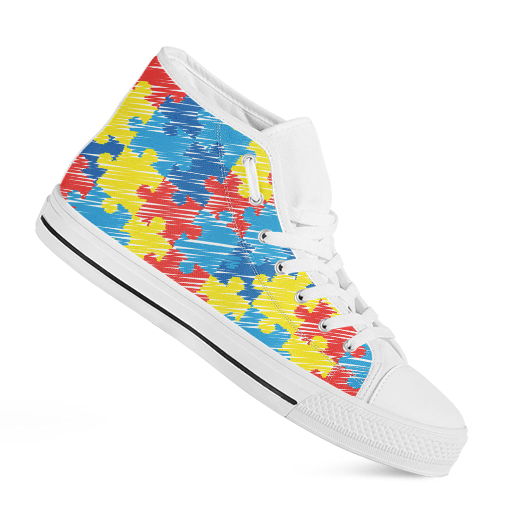 Autism Awareness Drawing Puzzle Print White High Top Shoes