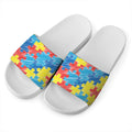 Autism Awareness Drawing Puzzle Print White Slide Sandals