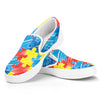 Autism Awareness Drawing Puzzle Print White Slip On Shoes