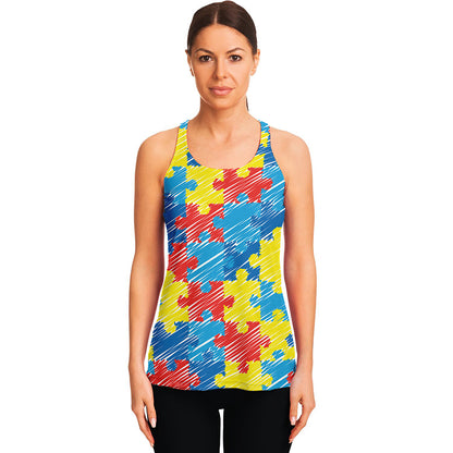 Autism Awareness Drawing Puzzle Print Women's Racerback Tank Top
