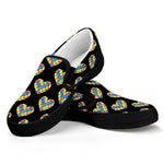 Autism Awareness Heart Pattern Print Black Slip On Shoes