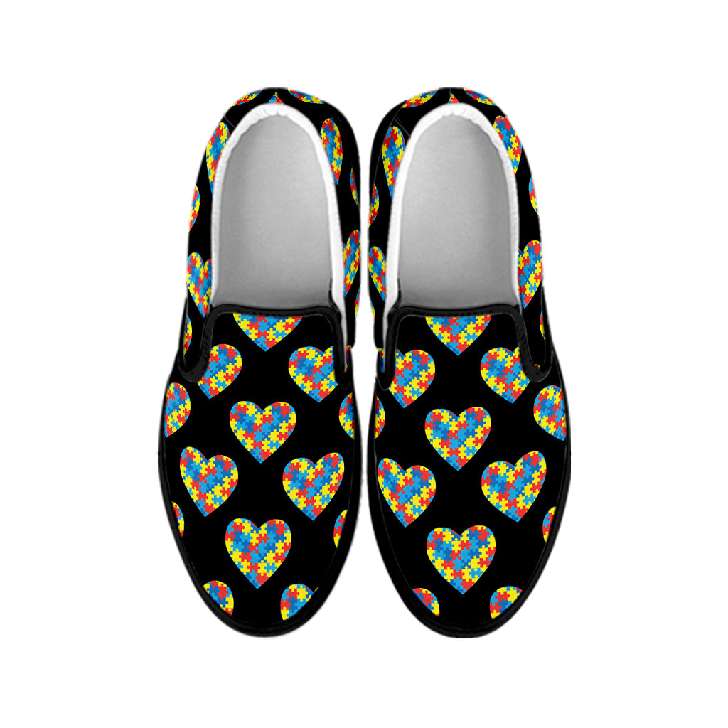 Autism Awareness Heart Pattern Print Black Slip On Shoes