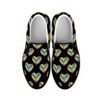 Autism Awareness Heart Pattern Print Black Slip On Shoes