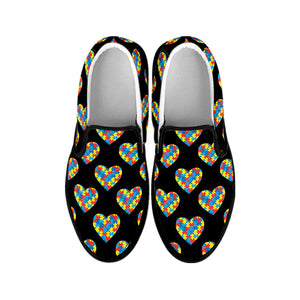 Autism Awareness Heart Pattern Print Black Slip On Shoes