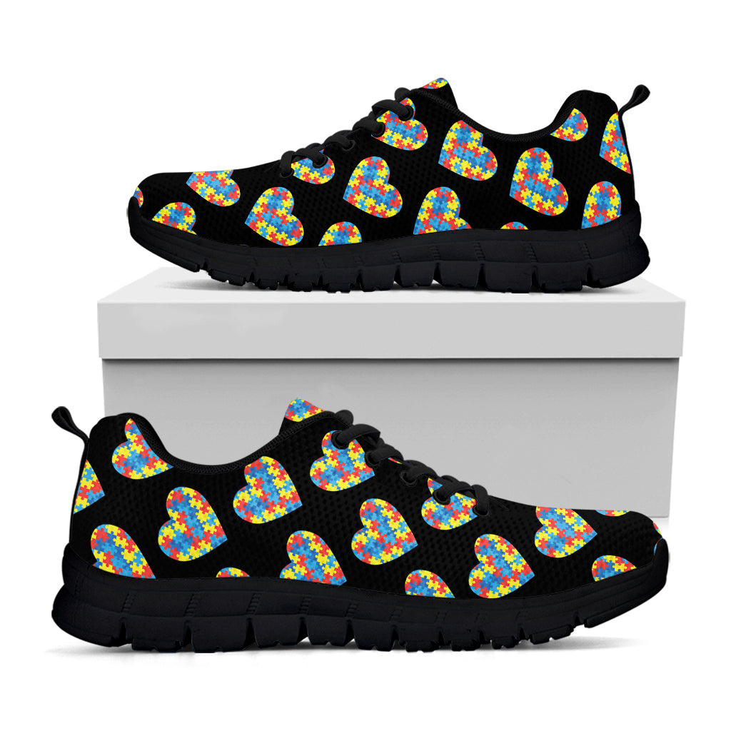 Autism Awareness Heart Pattern Print Black Sneakers