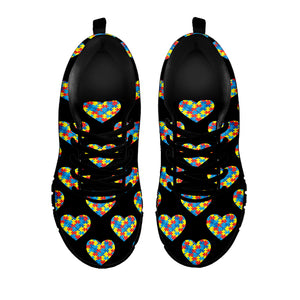 Autism Awareness Heart Pattern Print Black Sneakers