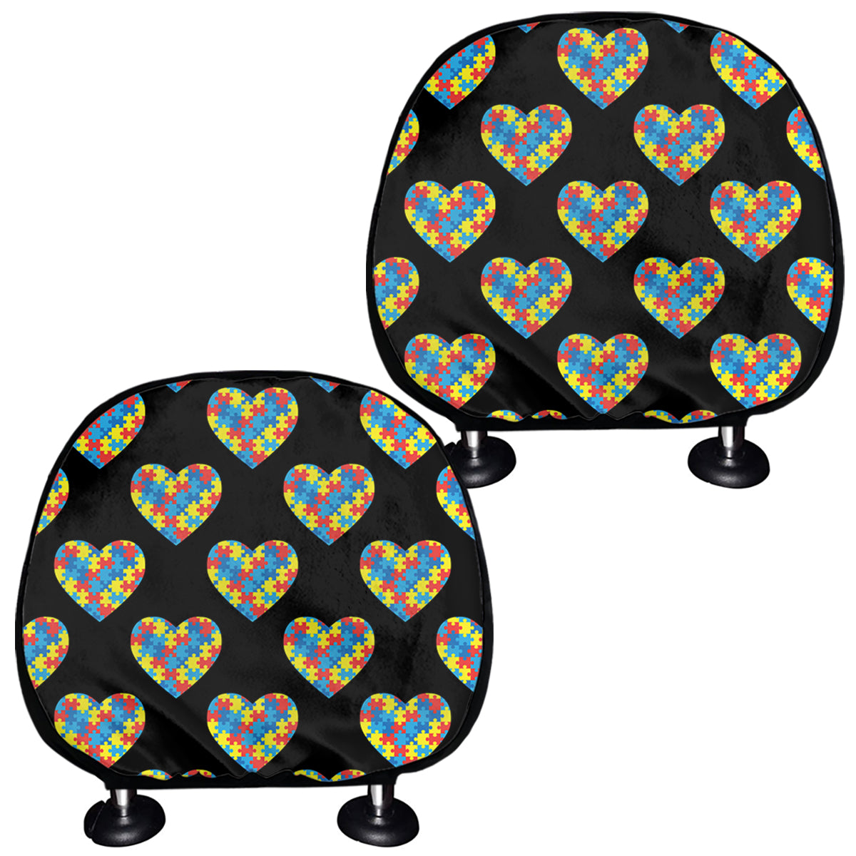 Autism Awareness Heart Pattern Print Car Headrest Covers
