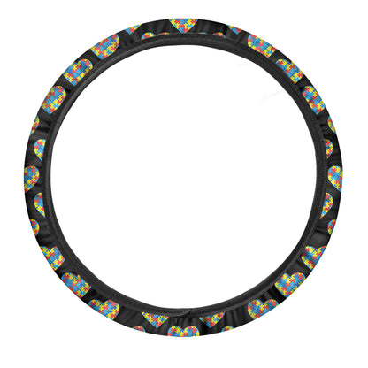 Autism Awareness Heart Pattern Print Car Steering Wheel Cover