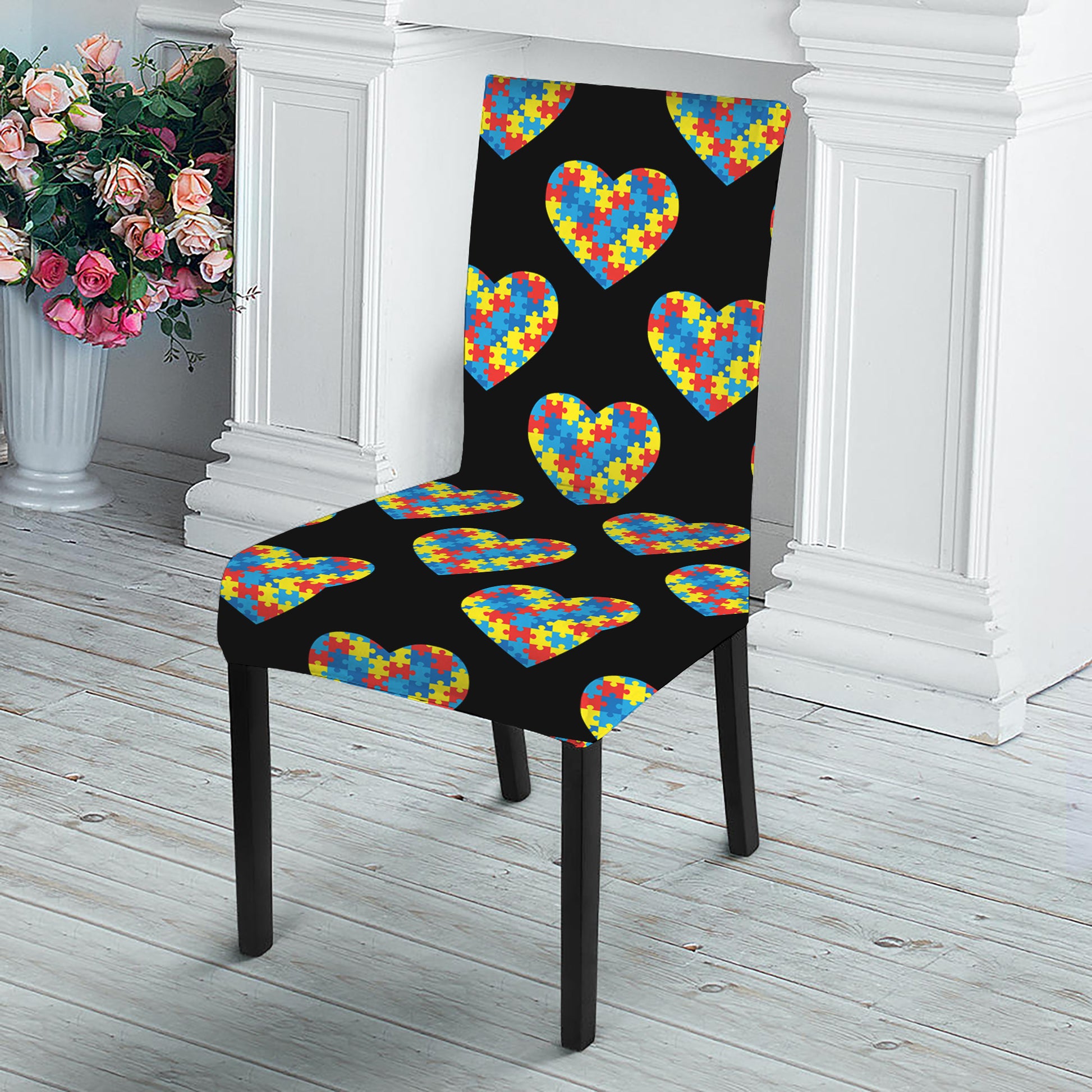 Autism Awareness Heart Pattern Print Dining Chair Slipcover