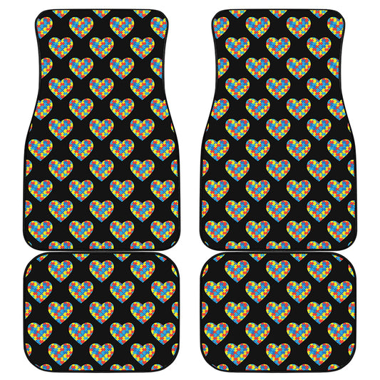Autism Awareness Heart Pattern Print Front and Back Car Floor Mats