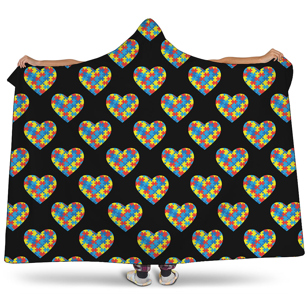 Autism Awareness Heart Pattern Print Hooded Blanket