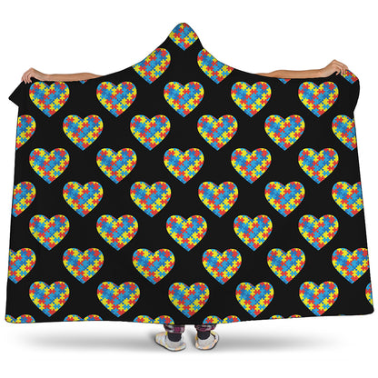 Autism Awareness Heart Pattern Print Hooded Blanket